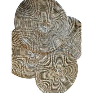 Rattan Straw Round Placemats 15”Set (4) Concentric Weave Light Green Variegated